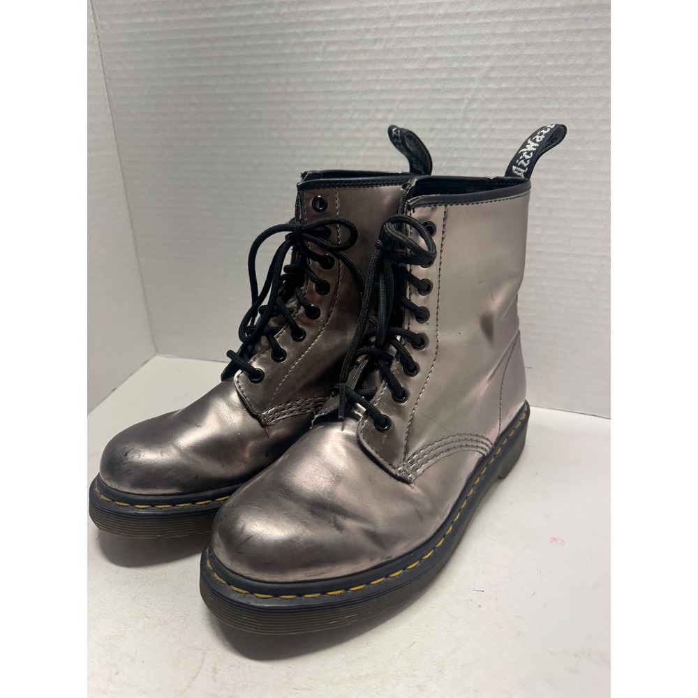Dr. Martens 1460 W Metallic Pewter Silver Combat Boots 8 Eyelet Lace Up Womens 7